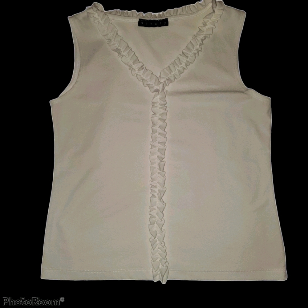 ninety Women's Sleeveless Sweater w/ Ruffle Design White 338